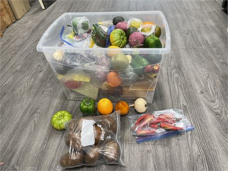 LARGE TOTE OF ARTIFICIAL FRUIT & VEGETABLES