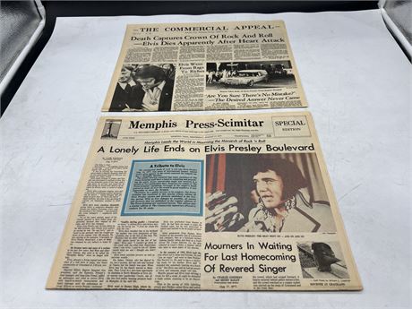 2 ORIGINAL 1977 MEMPHIS NEWSPAPERS REPORTING THE DEATH OF ELVIS - EXCELLENT COND