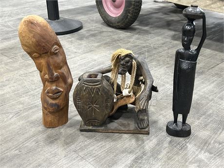 3 AFRICAN STYLE WOOD CARVINGS - TALLEST 1FT