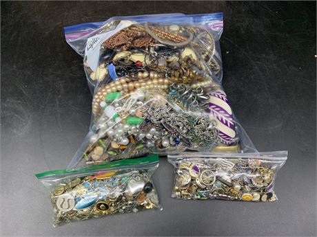 3 BAGS OF COSTUME JEWELRY