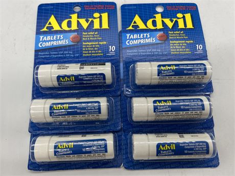 6 NEW TRAVEL SIZED ADVIL CONTAINERS - EXPIRY 2025/10