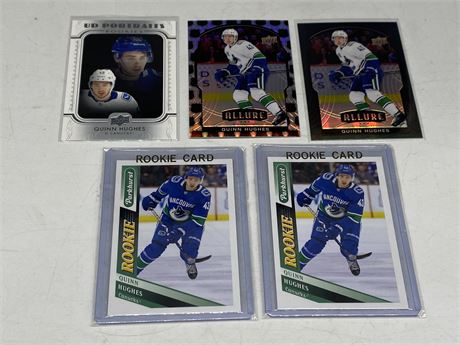 5 QUINN HUGHES CARDS - INCLUDES 3 ROOKIES