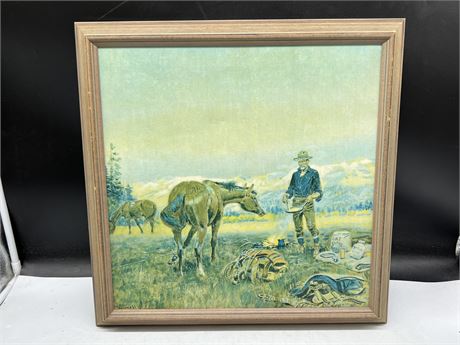 VINTAGE C.M. RUSSELL PRINT ON CANVAS TILTED ‘PARTNERS’ 18”x18”