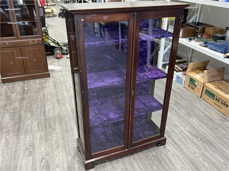 VINTAGE WOOD / GLASS CABINET W/3 SHELVES (60” tall, 39” wide)