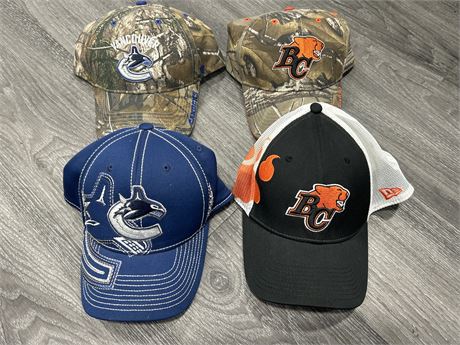 LOT OF 4 SPORTS HATS - 2 CANUCKS & 2 BC LIONS