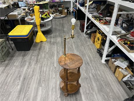 3 TIER OAK OCCASIONAL TABLE & LAMP (57” tall)