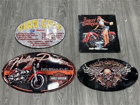 4 METAL HARLEY / MAN CAVE SIGN (Widest is 22”)