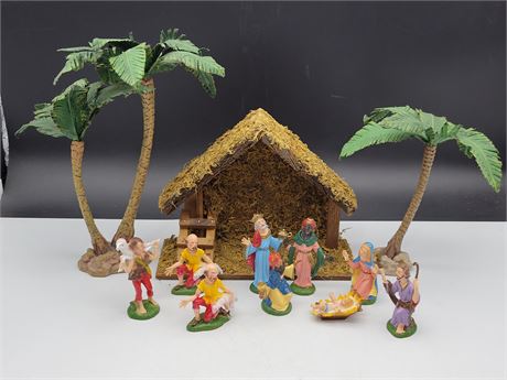VINTAGE MADE IN ITALY CHRISTMAS MANGER WITH PALM TREES