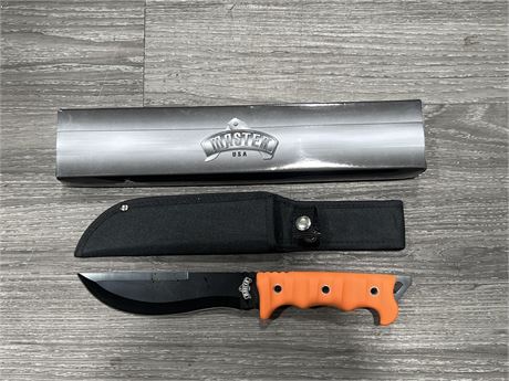 NEW MASTER USA ORANGE HANDLE KNIFE W/ SHEATH - 12” LONG