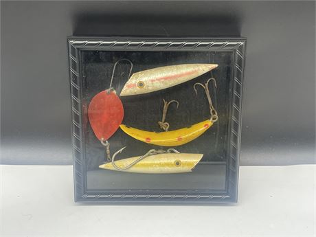 SHADOW BOX FEATURING 3 OLD FISHING PLUGS