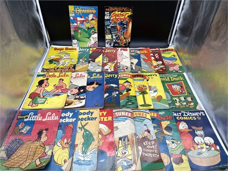 LOT OF 28 VINTAGE COMICS INCLUDING LOONEY TUNES, DISNEY, TOM AND JERRY, ETC
