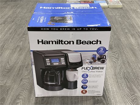 NEW IN BOX HAMILTON BEACH FLEXBREW TRIO COFFEE MACHINE
