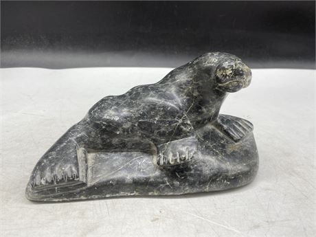 SIGNED SEMEONIE INUIT SEAL CARVING (8”x4”)