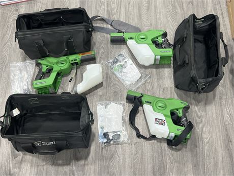 3 VICTORY SPRAY GUNS W/BAGS & ACCESSORIES - NO BATTERIES