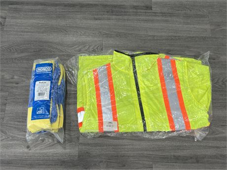 NEW HI VIS CONDOR 2 IN 1 JACKET (2XL) + NEW 12 PACK LATEX GLOVES - SIZE M