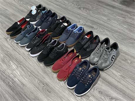 12 BRAND NEW PAIRS OF ETNIES & EMERICA SKATE SHOES (APPROX SIZE MENS 8.5-10)