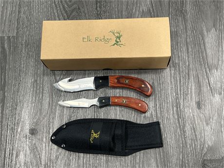 NEW ELK RIDGE 2 KNIFE SET W/ SHEATH - 3.5” BLADE