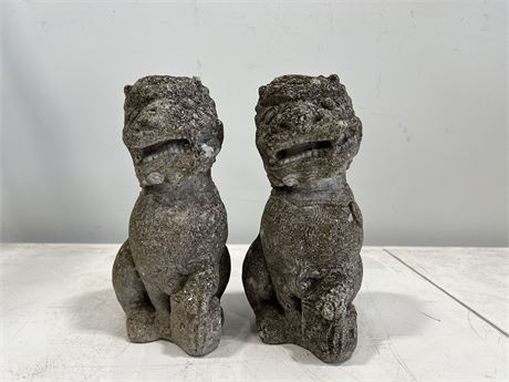 2 VINTAGE CEMENT FOO DOGS - 11” TALL