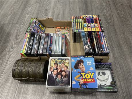 FLAT OF DVD’S INCL: TOY STORY ULTIMATE TOY BOX, CHEERS COMPLETE, ETC