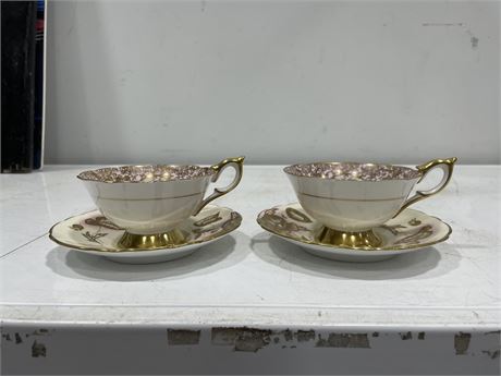 PAIR OF MISMATCHED ROYAL STAFFORD PINK PRETTY PENSUASION CUP/SAUCERS