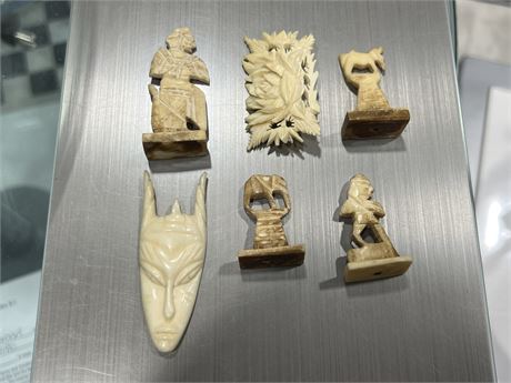 LOT OF SMALL CARVINGS - BONE OR IVORY