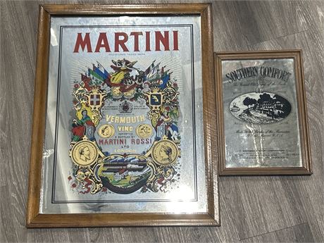 2 MCM MARTINI/SOUTHERN COMFORT MIRRORED ADVERTS - MARTINI IS 19” X 24”