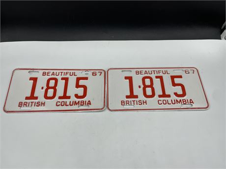 (2) 1967 BRITISH COLUMBIA LICENSE PLATES