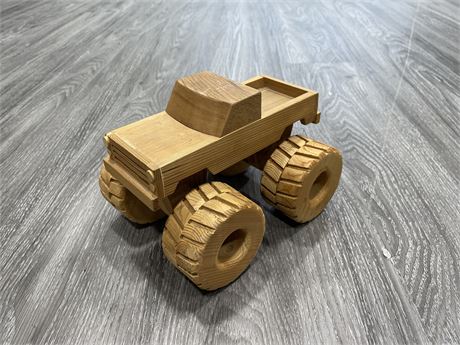HAND CARVED WOOD MONSTER TRUCK (9”)
