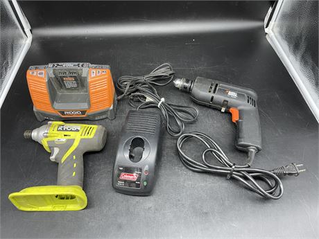 LOT OF MISC POWER TOOLS / BATTERY CHARGERS
