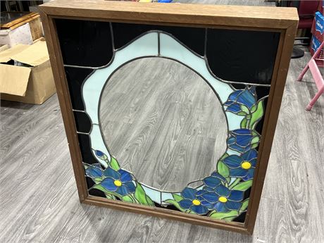 VINTAGE FRAMED STAINED GLASS / MIRROR (30”x34”)