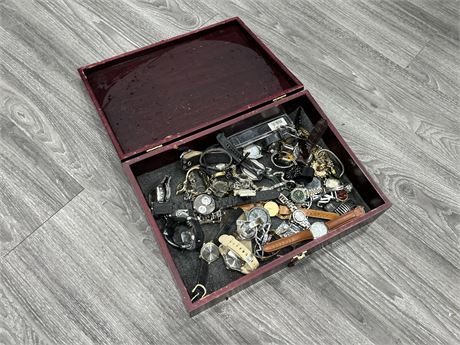 BOX OF MISC WATCHES / JEWELRY - AS IS