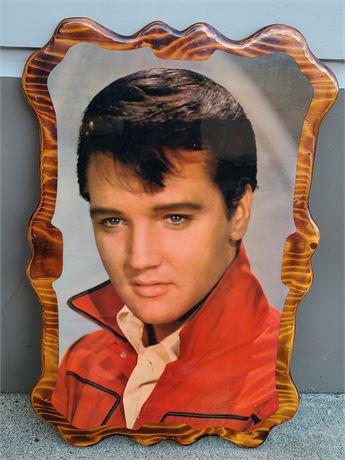 LARGE YOUNG ELVIS EMBOSSED PRINT ON WOOD (35"x23")