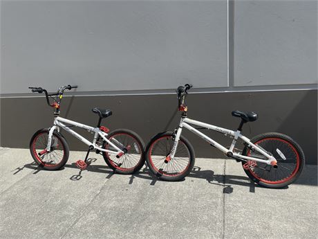 2 BMX BIKES - FRAME IS 35” LONG - FRONT BRAKES NEED WORK ON BOTH