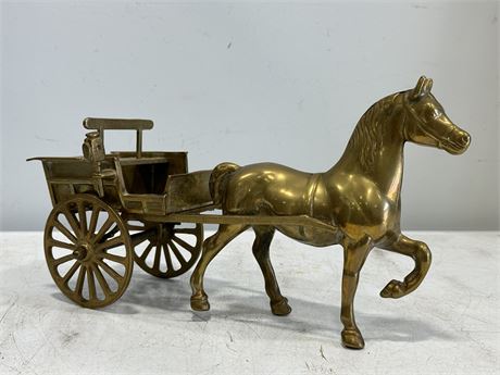 LARGE HEAVY BRASS HORSE & BUGGY (15.5” LONG)