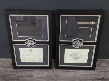 2 HARLEY DAVIDSON DUAL FRAMES DOCUMENT/PICTURE HOLDERS (18"x12")