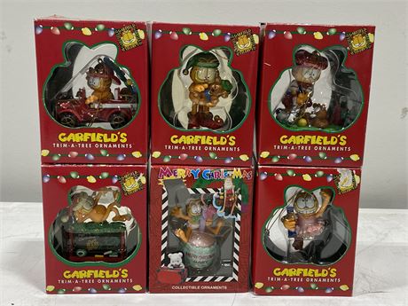 LOT OF 6 NEW VINTAGE GARFIELD CHRISTMAS ORNAMENTS