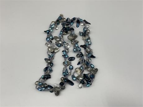 EXTRA LONG BLUE PEARLS + BEADS NECKLACE