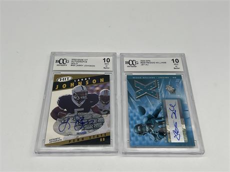 (2) BCCG GRADED 10 - LIMITED EDITION AUTO / AUTO PATCH FOOTBALL CARDS