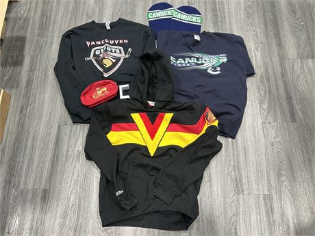 CANUCKS CLOTHING LOT + OTHERS - 3 SWEATERS SIZES M-L