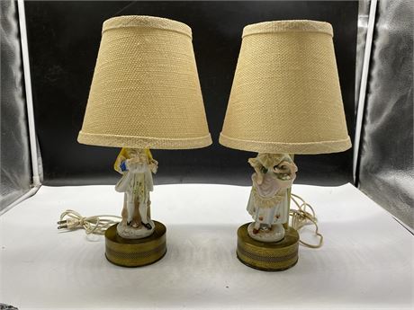2 EARLY GERMAN FIGURINE LAMPS - 13” TALL WITHOUT SHADES
