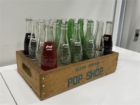 VINTAGE POP SHOP BOTTLES & CRATE (3 bottles unopened)