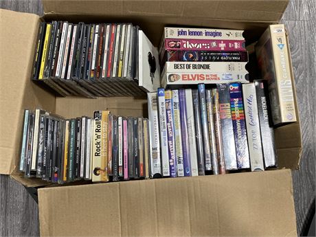 LOT OF CDS, MUSIC VHS & MUSIC DVDS