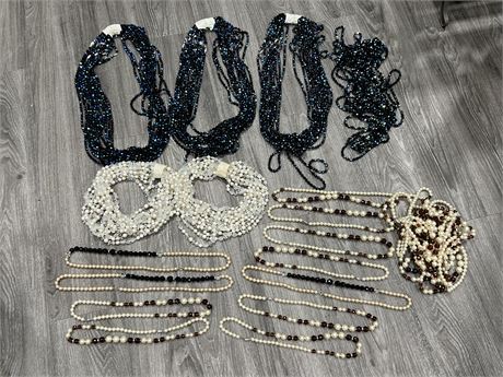 LARGE LOT OF BEAD NECKLACES & FAUX PEARL NECKLACES