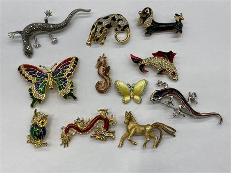 11 ENAMEL HIGH QUALITY VINTAGE BROOCHES - EXCELLENT CONDITION