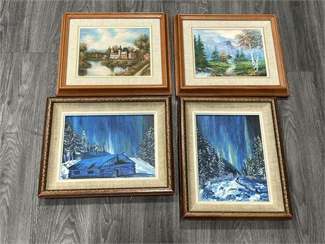 4 ORIGINAL SIGNED PAINTINGS (Largest is 16”x12.5”)