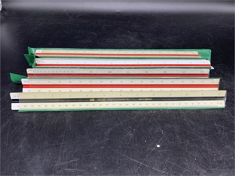 7 TRIANGULAR ARCHITECT SCALE RULERS 12” (made in germany)
