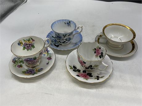 LOT OF 4 VINTAGE CUPS/SAUCERS - ROYAL ALBERT + OTHERS