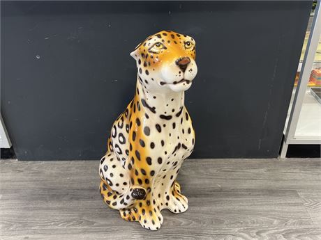 LARGE VINTAGE PORCELAIN GLAZED CHEETAH MADE IN ITALY  - 29” TALL