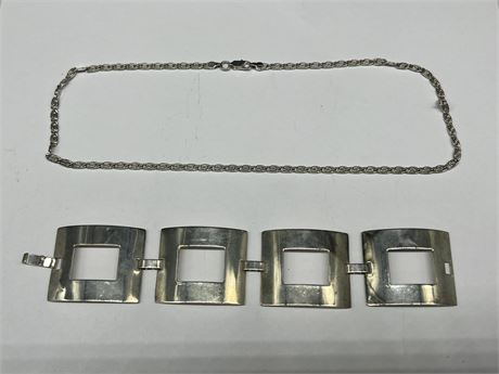 MARKED 925 MEXICO SILVER NECKLACE & BANGLE