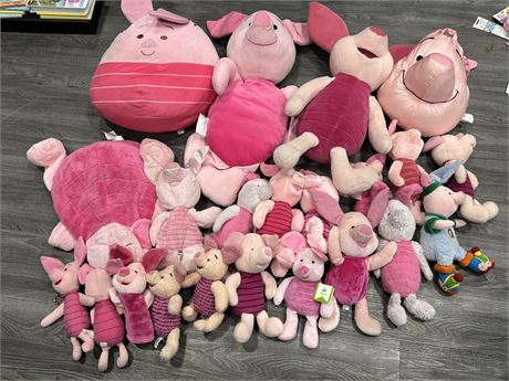 COLLECTION OF PIGLET STUFFIES - LARGEST IS 27”